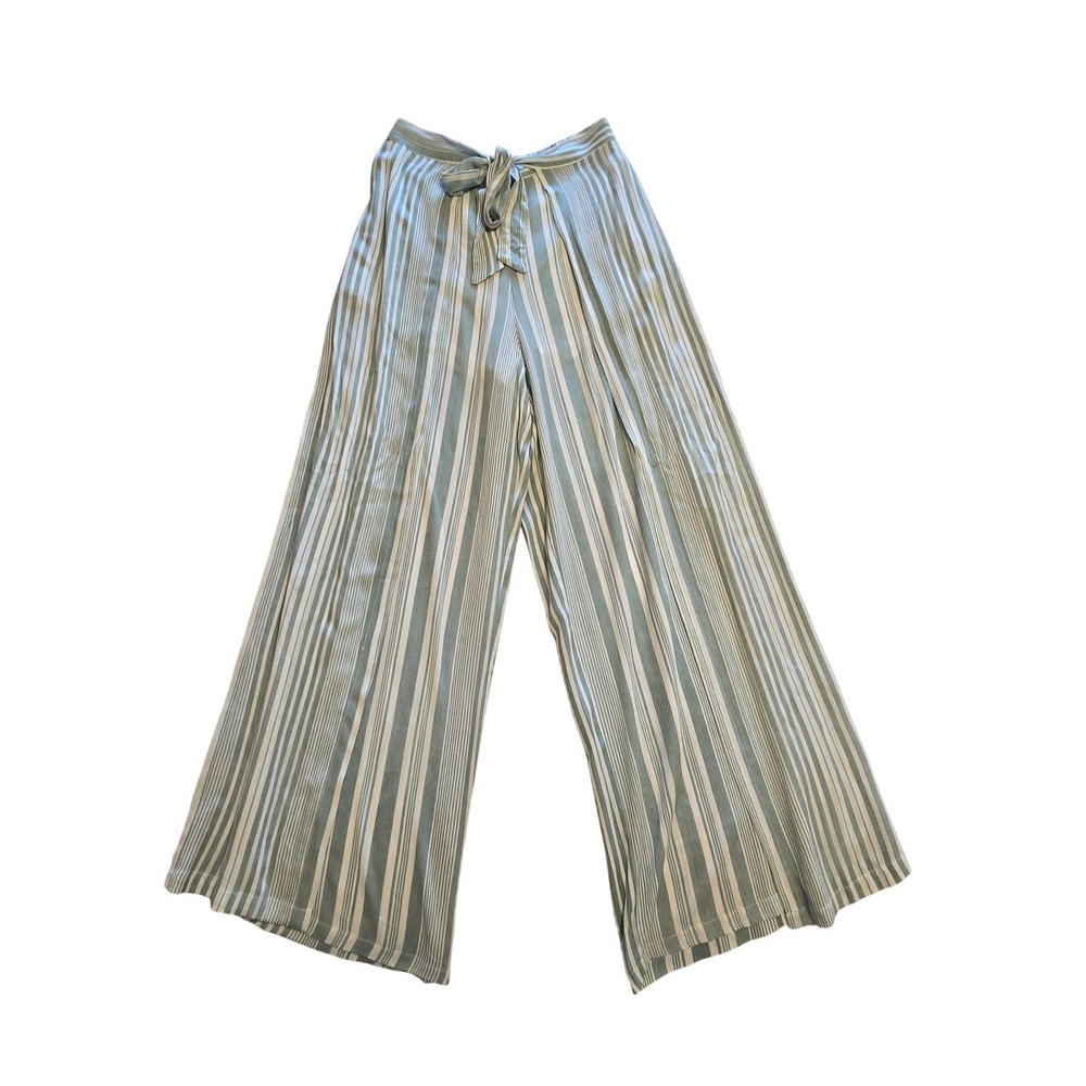 MINKPINK Low Tide Tie Front Pants Women's Size S Sage Green White‎ Striped New